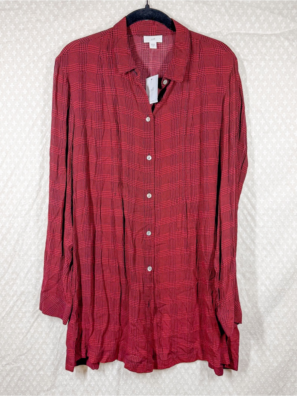J. Jill NWT‎ Red Black Plaid Button Down Rayon Tunic Top
